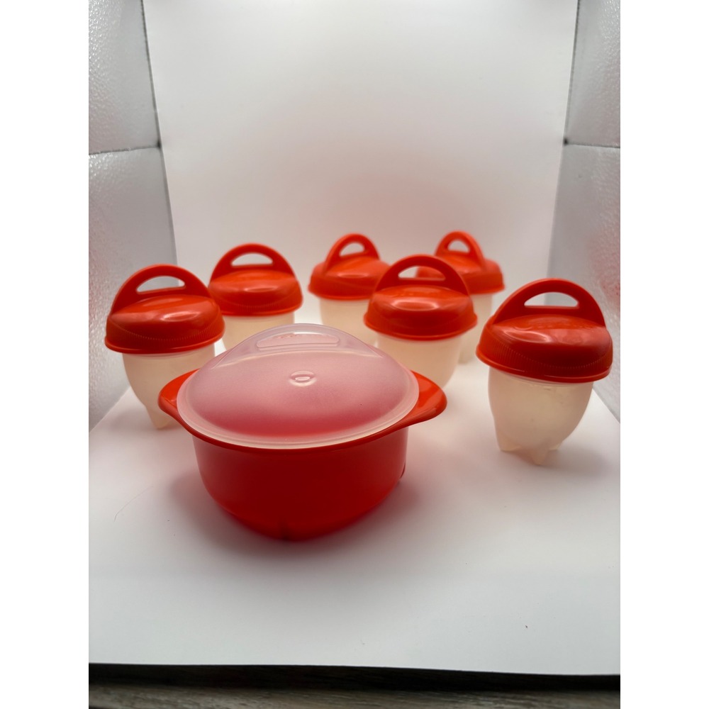 Egglettes Silicone Hard Boiled Egg Maker Set 6 Cups‎ and Microwave Bowl Red